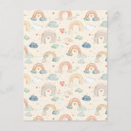 Cartão Postal Pastel Watercolor Baby Announcement Card | Rainbow