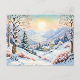 Cartão Postal Pastel Watercolor Paisagem Sunny Winter