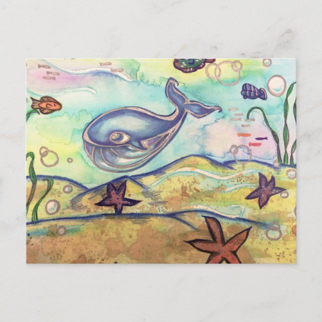 Cartão Postal Pastel Watercolor Whale (Frente)
