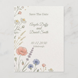 Cartão Postal Pastel Wildflower Save the Date