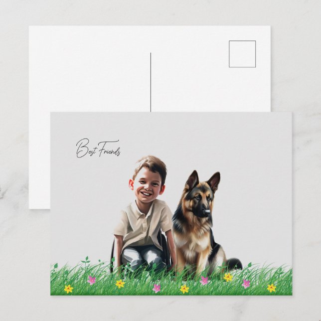 Cartão Postal Pastor Alemão e menino  (Frente/Verso)