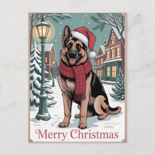 Cartão Postal Pastor Alemão Natal vintage