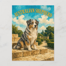 Cartão Postal Pastor Australiano, Arte de Cachorro em Aquarela V