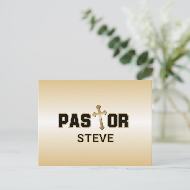 Cartão Postal Pastor Cruz Dourada Personalizada (Em pé/Frente)