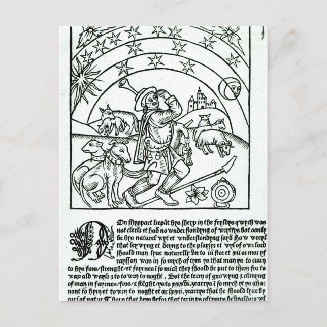 Cartão Postal Pastor sob sol, lua e estrelas (Frente)