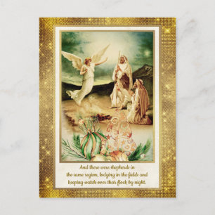 Cartão Postal Pastores e Anjos da Natividade Natal Dourado