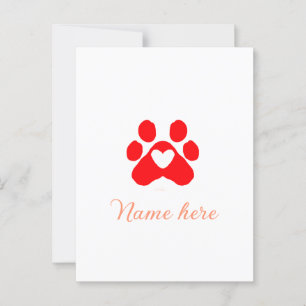 Cartão Postal Pata de cachorro coração vermelho animal de estima