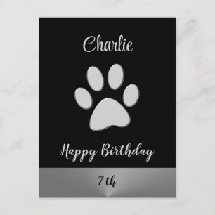 Cartão Postal Pata de Cachorro em Prata sobre fundo preto