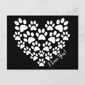 Cartão Postal Pata Personalizada Preto Branco Coração Impresso F
