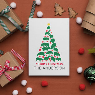 Cartão Postal Pata Vermelha de Árvore de Natal de Hippo Verde