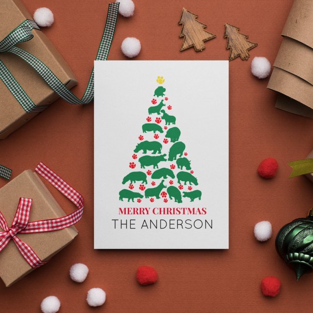 Cartão Postal Pata Vermelha de Árvore de Natal de Hippo Verde (Criador carregado)