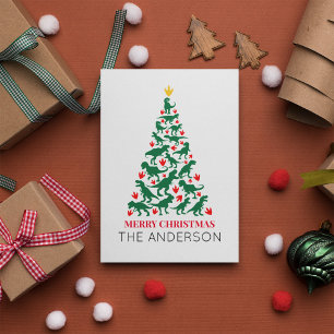 Cartão Postal Pata Vermelha de Árvore de Natal Verde T Rex