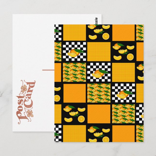 Cartão Postal Patches de tangerina e Xadrez (Frente/Verso)