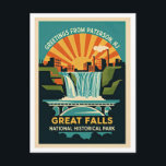 Cartão Postal Paterson NJ Great Falls Historic District Retro<br><div class="desc">Paterson NJ Great Falls Historic District Retro Travel Postcard – Colorful 1930s Style Artistic Greeting Souvenir Mid-Century Inspired Design Description: Celebrate the beauty and history of Paterson with this vibrant Great Falls Historic District retro-inspired postcard. Designed in a bold 1930s travel poster style, this artistic rendering captures the energy and...</div>