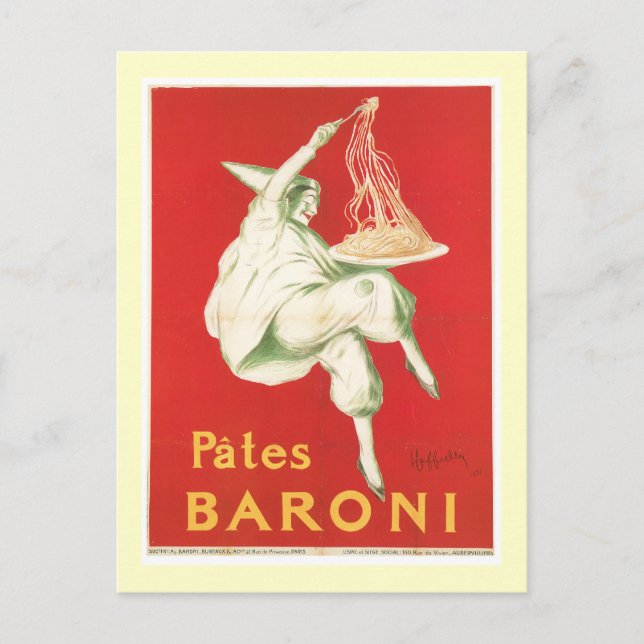 Cartão Postal Pates Baroni Vintage Comida Anúncio Art (Frente)