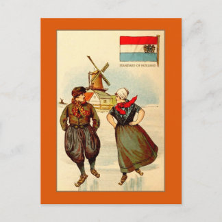 Cartão Postal Patinação de gelo, moinho de vento, Holanda