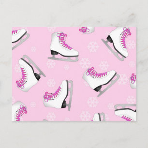 Cartão Postal Patinação na Figura: Skates de gelo rosa com flo