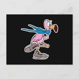 Cartão Postal patinagem de gelo flamingo, rosa-bobo