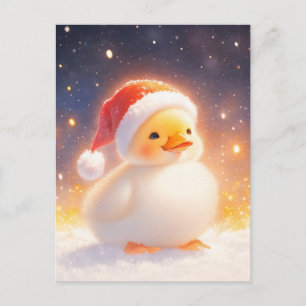 Cartão Postal Patinho Branco usando Chapéu Vermelho de Papai Noe