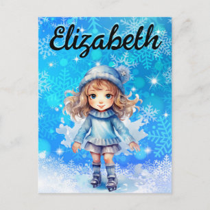 Cartão Postal Patins de gelo para meninas no inverno Patins de f