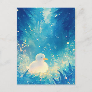 Cartão Postal Pato Branco de Aquarela na Floresta Azul Mágica