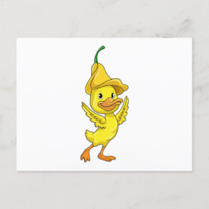 Cartão Postal Pato com tampão de sino amarelo