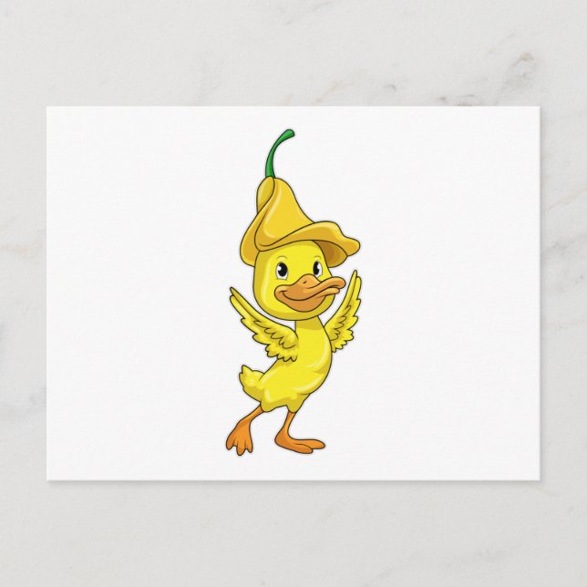 Cartão Postal Pato com tampão de sino amarelo (Frente)