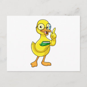 Cartão Postal Pato como professor com livro e óculos