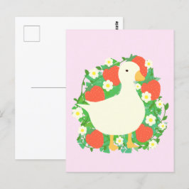 Cartão Postal Pato de Ganso de Morango Floral