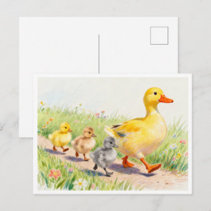 Cartão Postal Pato engraçado e patinhos