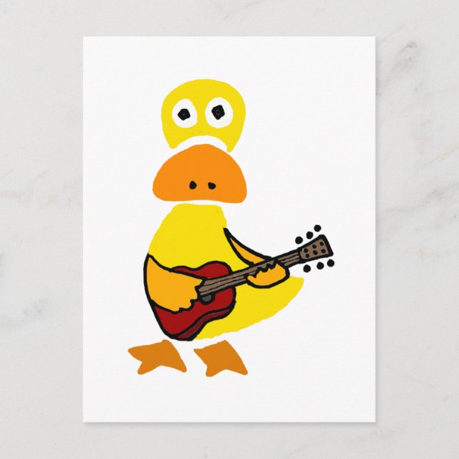Cartão Postal Pato Engraçado Tocando Arte Primitiva De Violão (Frente)