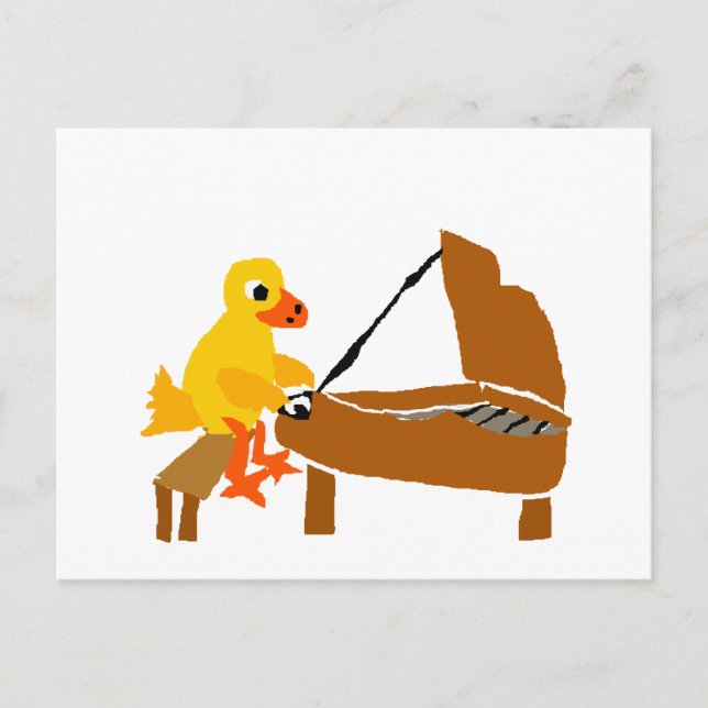 Cartão Postal Pato Engraçado Tocando Piano Arte (Frente)