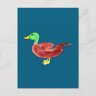 Cartão Postal Pato Marreco Cabeça Verde em Aquarela