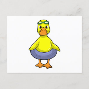 Cartão Postal Pato na piscina com boia