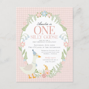 Cartão Postal Pato Tolo Rosa Floral Xadrez Primeiro Aniversário