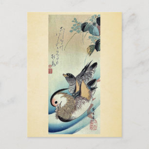 Cartão Postal Patos de mandarim por Ando, Hiroshige Ukiyoe
