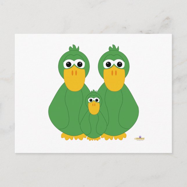 Cartão Postal Patos Verdes Idiotas E Bebê (Frente)