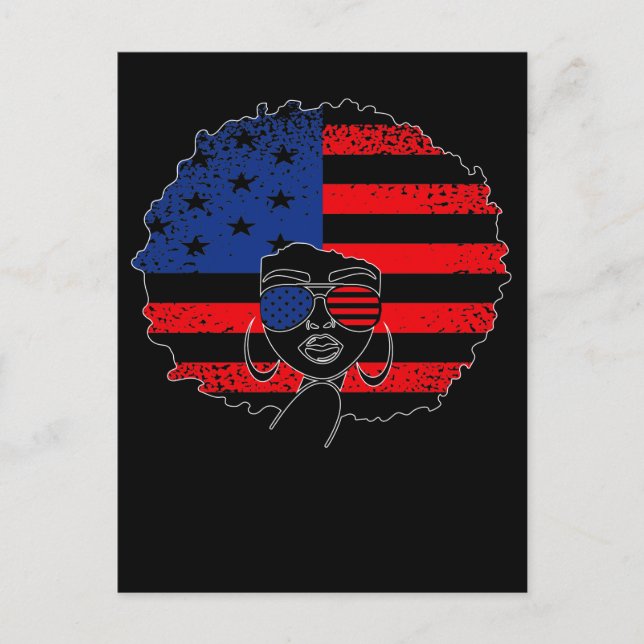 Cartão Postal Patriotic African American Woman 4th of July (Frente)