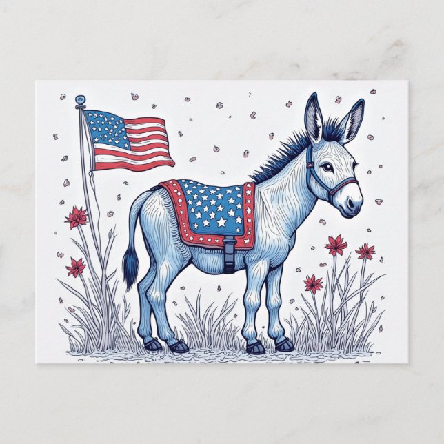 Cartão Postal Patriotic Donkey Illustration Vote (Frente)