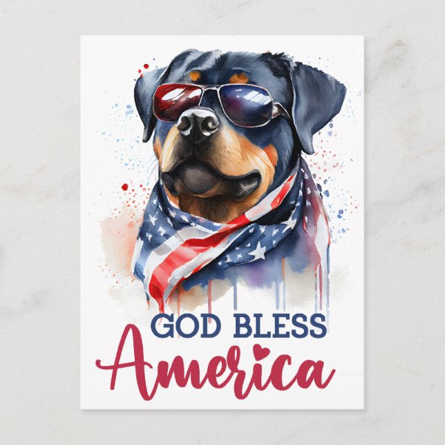Cartão Postal Patriotic Rottweiler, Cartão-postal da América Deu (Frente)