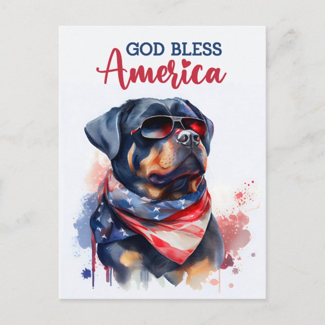 Cartão Postal Patriotic Rottweiler, Cartão-postal da América Deu (Frente)