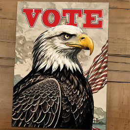 Cartão Postal Patriótica Bald Eagle Vote Bandeira Americana Vint
