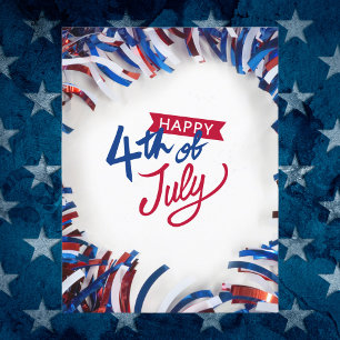 Cartão Postal Patriótica Red White e Blue Garland 4 de julho