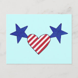 Cartão Postal Patriótico Azul Estrelas Vermelhas e Brancas Cora