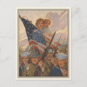 Cartão Postal Patriótico com Cartaz de Propaganda 