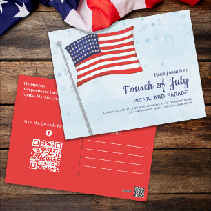 Cartão Postal Patriótico Vermelho Branco e Azul do 4 de julho