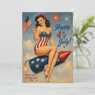 Cartão Postal Patriótico Vintage Pin Up Feliz 4 de