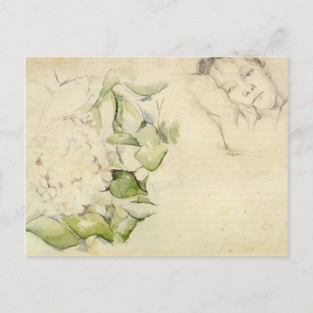 Cartão Postal Paul Cezanne - Madame Cezanne com Hortensias (Frente)