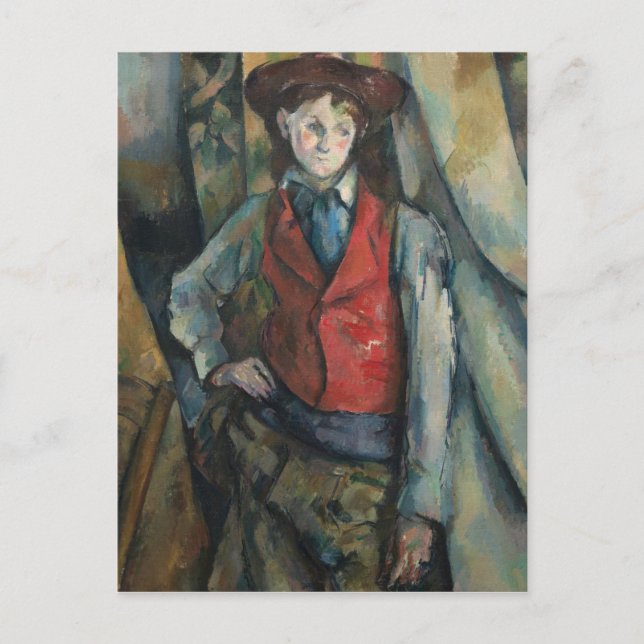 Cartão Postal Paul Cezanne - Menino em um Casaco Vermelho (Frente)