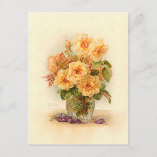Cartão Postal Paul De Longpre Victorian Flower Rosa Buquê